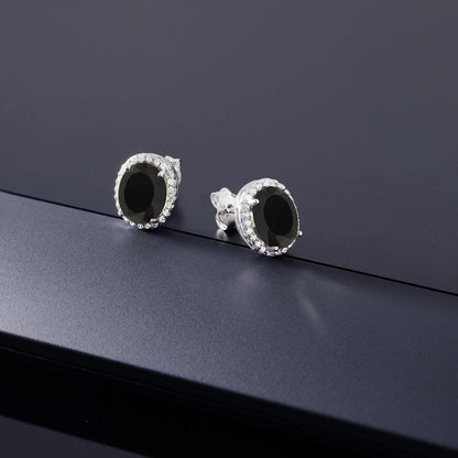 925 Sterling Silver Black Onyx Halo Earrings for Women (4.48 Cttw, Gemstone Birt