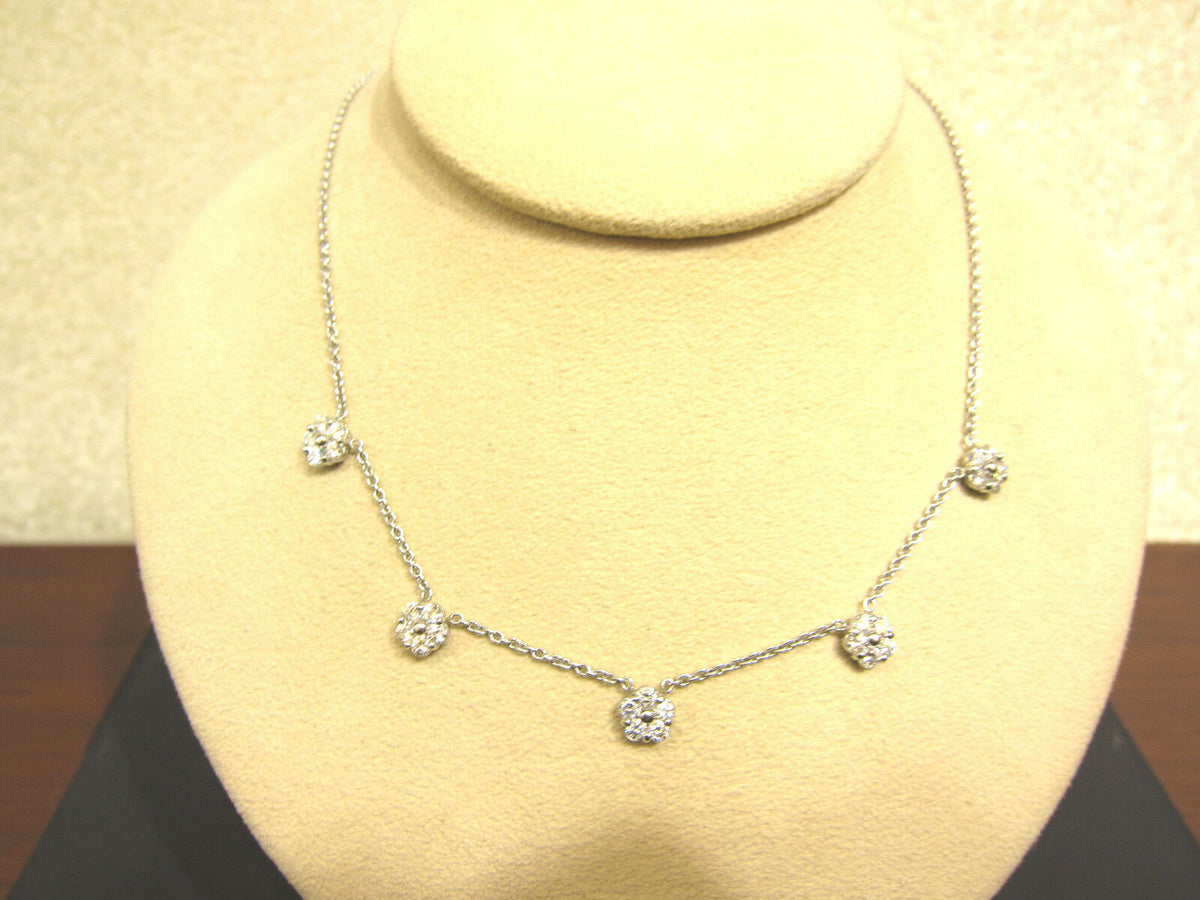 DIAMOND FIVE CLUSTER DROP NECKLACE SET CHOKER DIAMOND STYLE DIAMOND NECKLACE