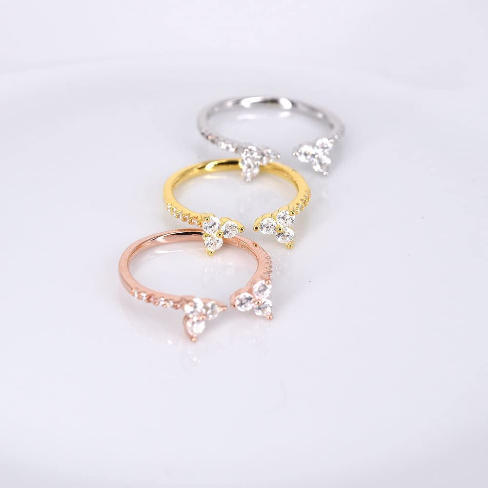 Womens Sterling Silver Rings Open Cluster Ring 18K Gold Plated