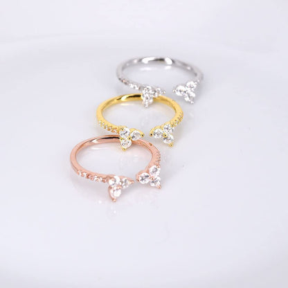 Womens Sterling Silver Rings Open Cluster Ring 18K Gold Plated