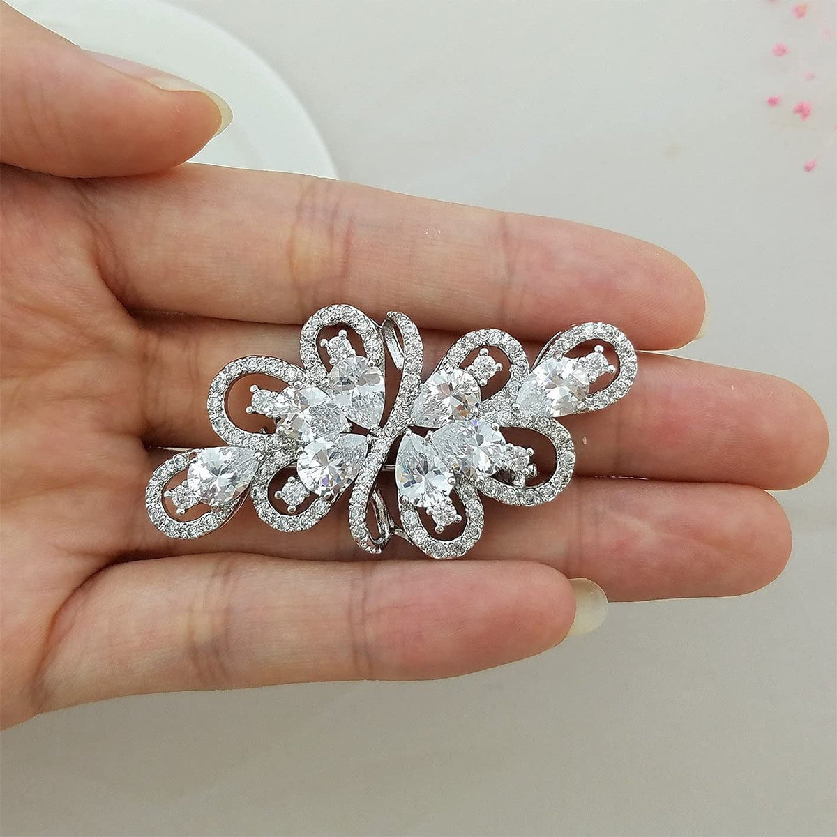 Cubic Zirconia Crystal Rhinestone Wedding Brooch Pin for Women Brides Jewelry