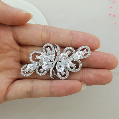 Cubic Zirconia Crystal Rhinestone Wedding Brooch Pin for Women Brides Jewelry