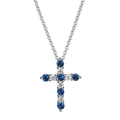 Forever Facets 1/8 CT TW Lab Grown Diamond and Created Sapphire Cross Necklace H