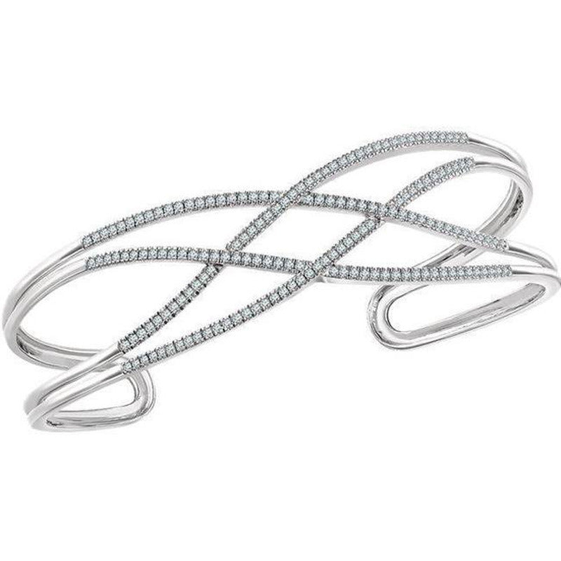 3 CT 14K Solid White Gold round Diamond Cuff Bracelet