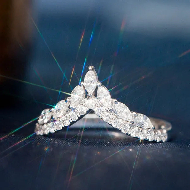 Unique Design Fashion 925 Sterling Silver White Sapphire Ring Marquise Cut Diamo