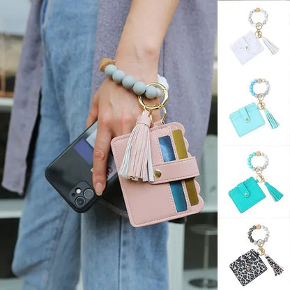 1PC Fashion Wooden Bead Silicone Bead Bracelet Woman Accessories Card Holder Por