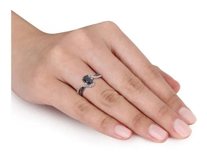 1.00 Carat (Ctw) Black Diamond Twist Ring in Sterling Silver with White Sapphire