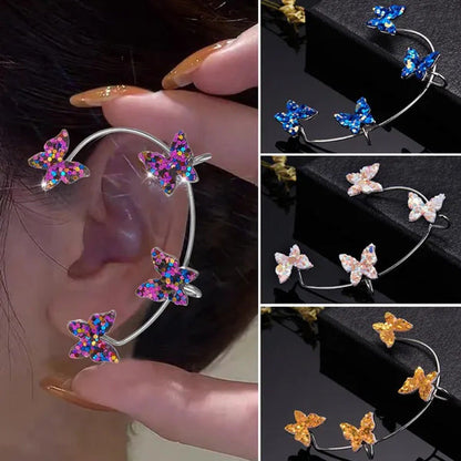 Women'S Fashion Diamond Colorful Butterfly Ear Clips without Piercing for Women