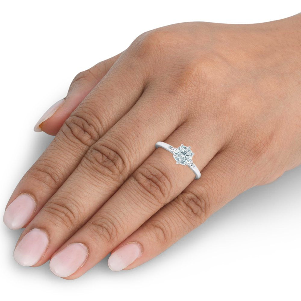 1.05 Ct Diamond Engagement Ring Vintage Accent 14K White Gold 8 Prong