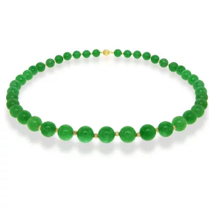 8MM Green Jade with Beads and Ball Clasp 18" Necklace in 14K Yellow Gold
