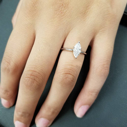 1Ct Solitaire Marquise Diamond Engagement Ring 14K White Gold
