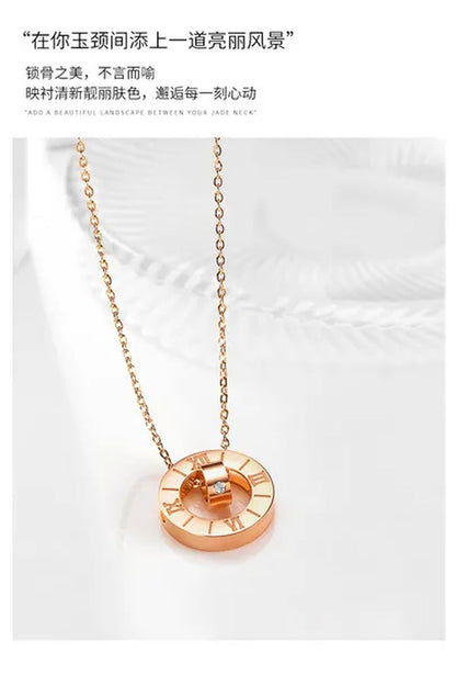 Diamond Necklace Titanium Steel Rose Gold Double Ring Romanesque Rose Gold Neckl