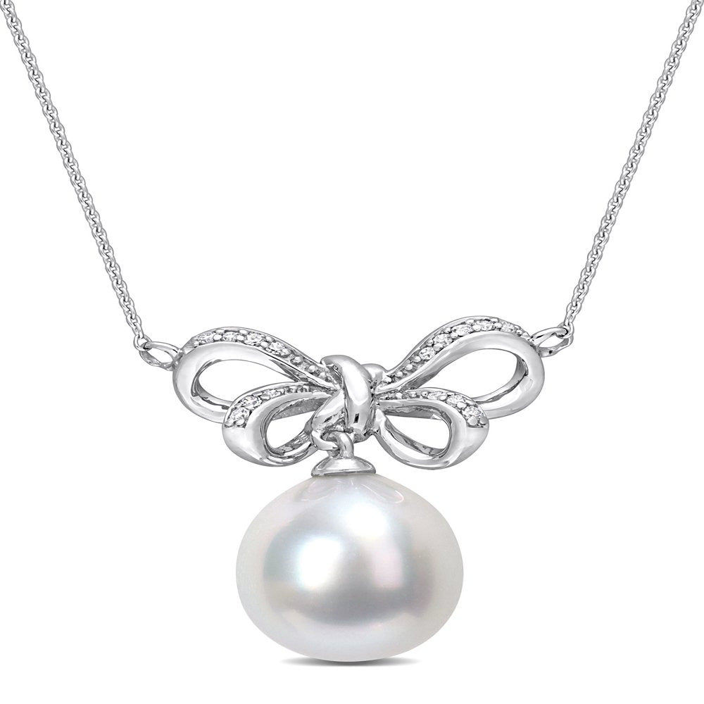 Miabella Women'S 9.5-10Mm South Sea Cultured Pearl and Diamond Accent 10Kt White