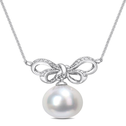 Miabella Women'S 9.5-10Mm South Sea Cultured Pearl and Diamond Accent 10Kt White