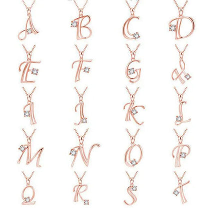 Rose Gold 26 Letters Necklace Alphabet Diamond Name Pendant Necklace Birthday Ch