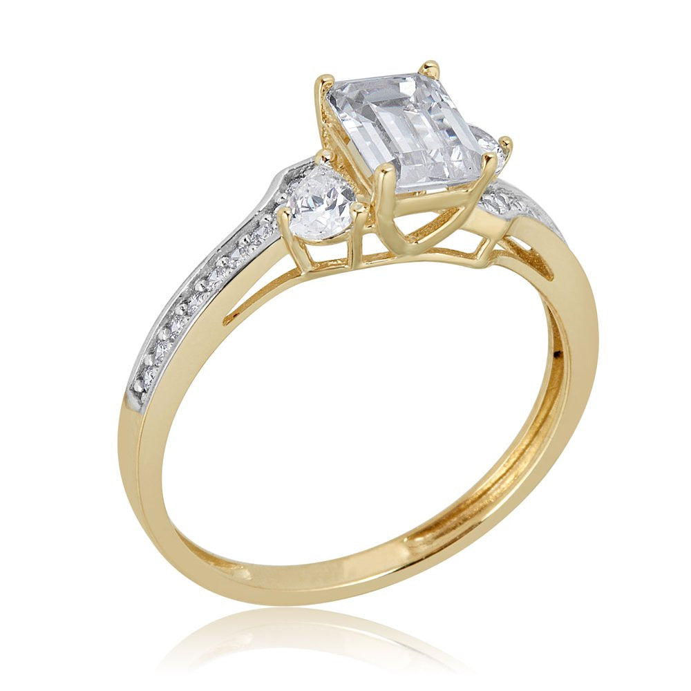 10K Yellow Gold 1 Carat Emerald-Cut Simulated Diamond CZ Engagement Wedding Anni