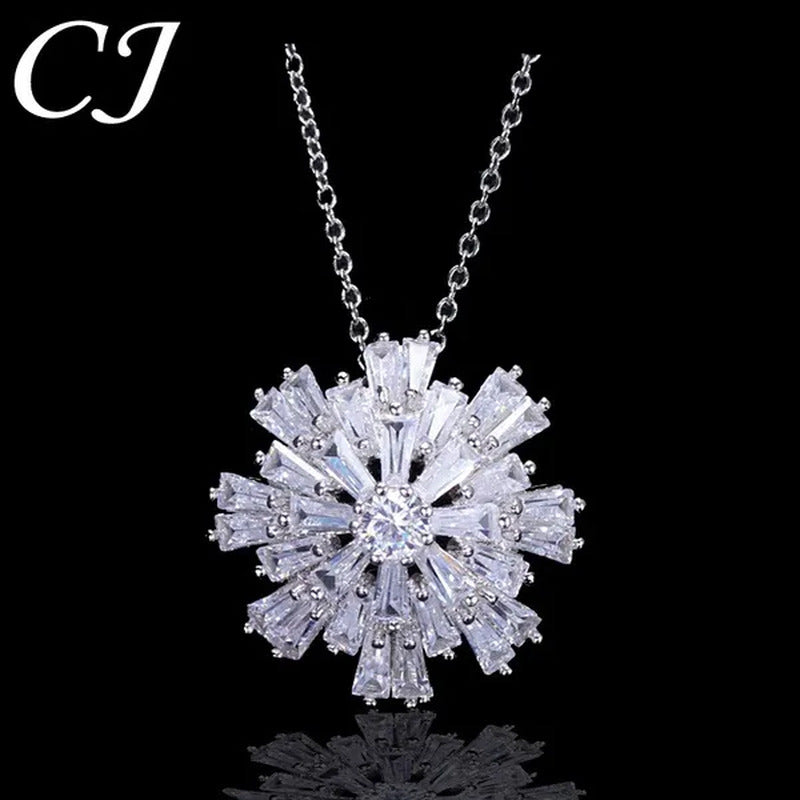 CANDICE Elegant Big Snowflake Pendant Necklace Inlay Luxury Quality Multi Cut CZ