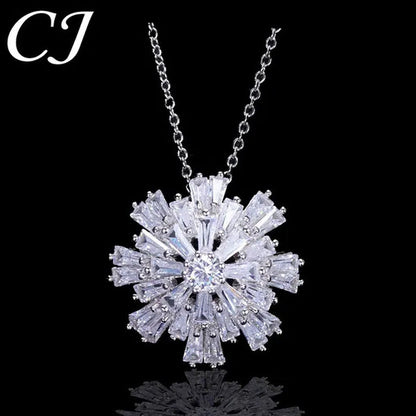 CANDICE Elegant Big Snowflake Pendant Necklace Inlay Luxury Quality Multi Cut CZ
