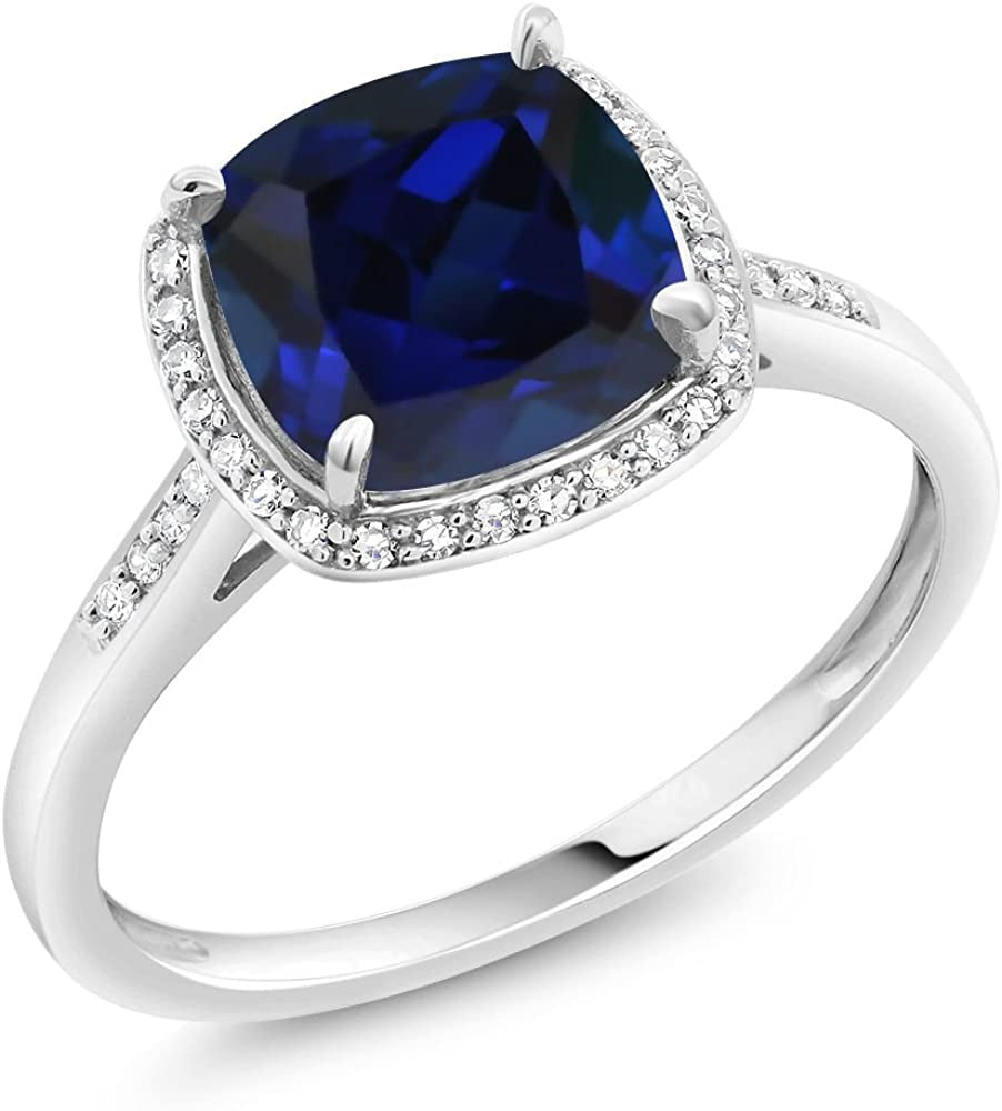 10K White Gold Blue Created Sapphire and Accent Diamond Women'S Engagement Ring