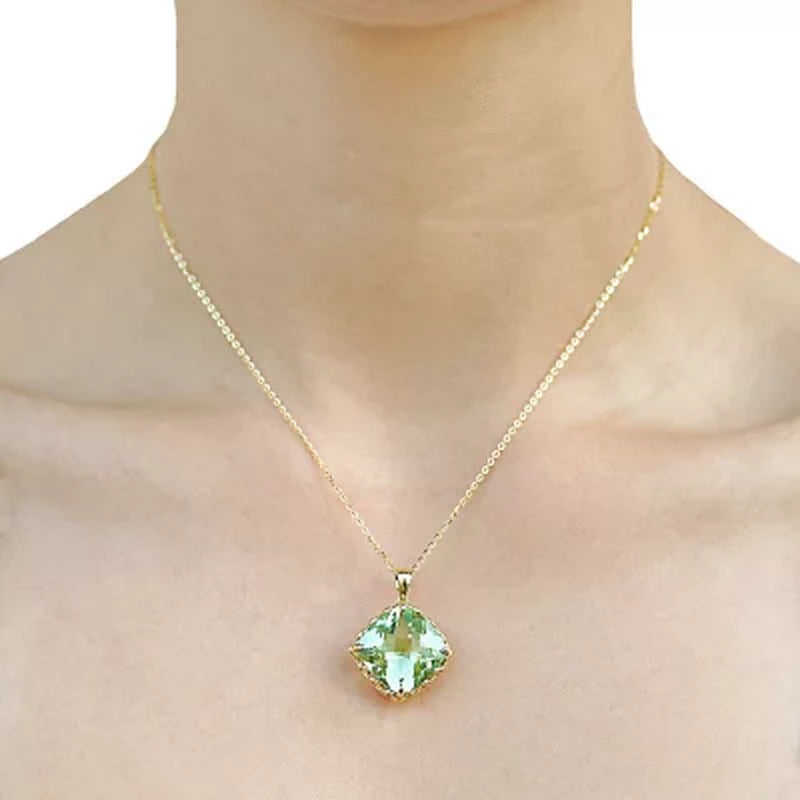 14K Gold Prasiolite Pendant with 16"-18" Chain