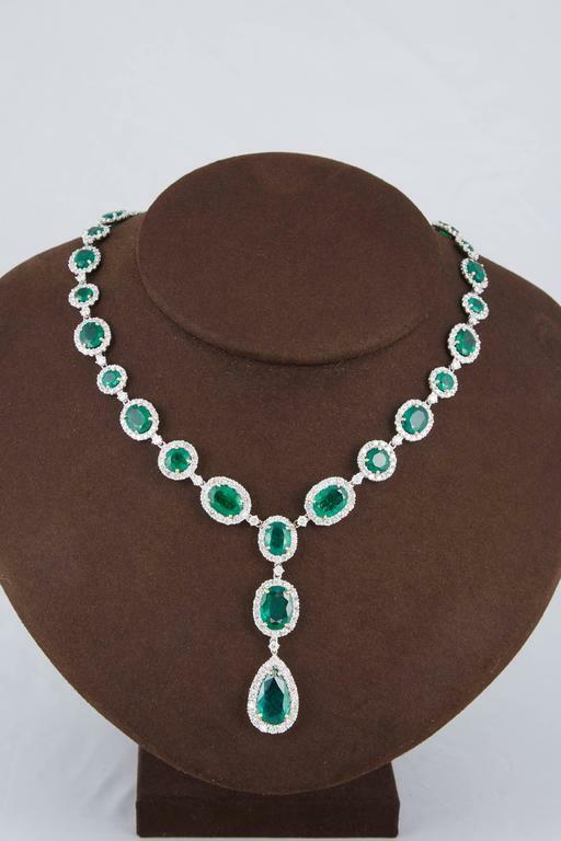 Emerald Diamond White Gold Necklace