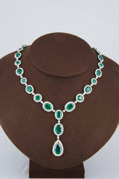 Emerald Diamond White Gold Necklace