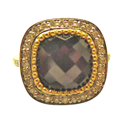 GARNET MULTI-FACETED CUSHION SHAPE TWO-TONE GOLD DIAMOND