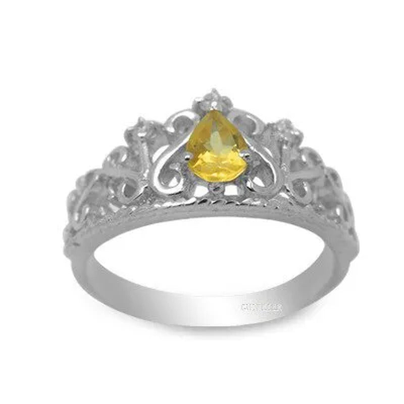 Colife Jewelry Vintage Silver Gemstone Ring for Girl 4Mm*6Mm Natural Citrine Rin