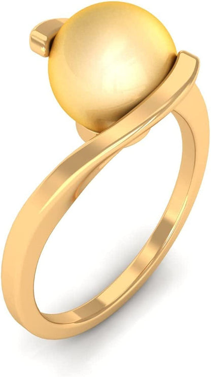 South Sea Pearl Ring for Women, Golden South Sea Pearl Solitaire Ring, South Sea