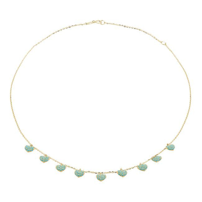 MDR210177 0.33 CTW round Blue Turquoise Cluster Heart Necklace in 14K Yellow Gol