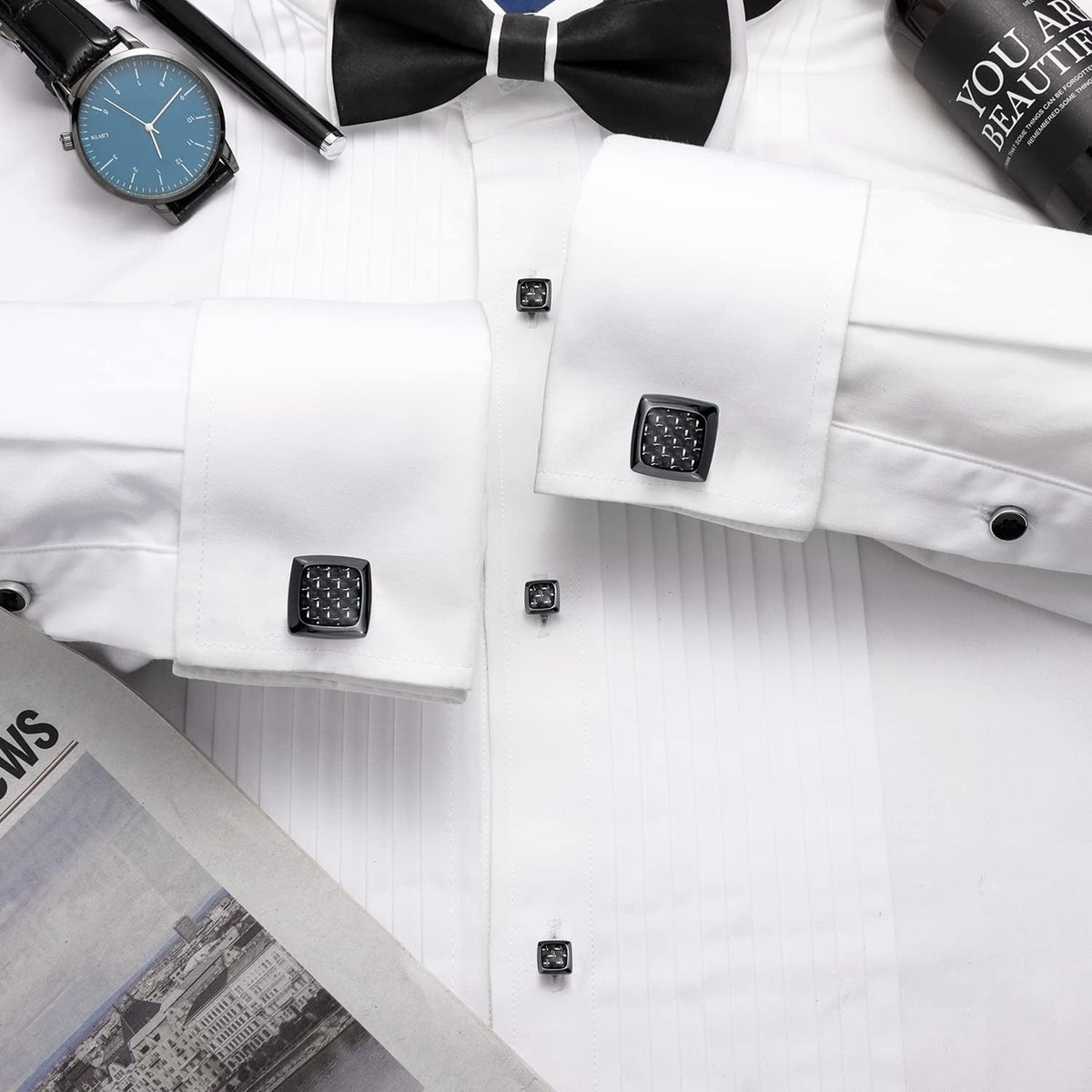 Cufflinks and Studs for Men-Fashion Men Vintage Enamel Carbon Fiber Tuxedo Shirt