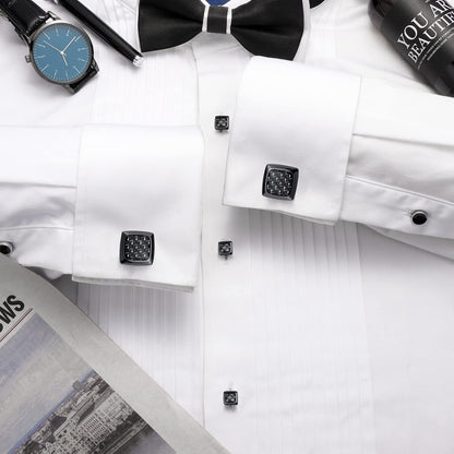 Cufflinks and Studs for Men-Fashion Men Vintage Enamel Carbon Fiber Tuxedo Shirt