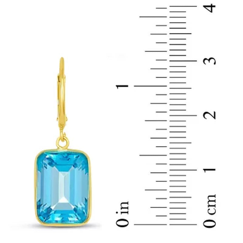 Emerald Sky Blue Topaz Dangle Earrings in 14K Yellow Gold