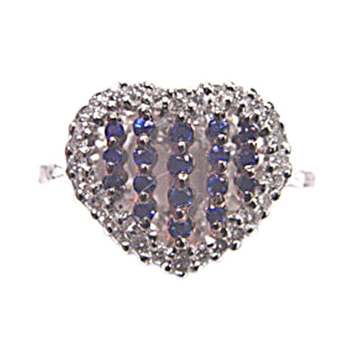 BLUE SAPPHIRE .21 CT ROUND SHAPE DIAMOND .35 CT ROUND SHAPE 18 K WHITE GOLD RING