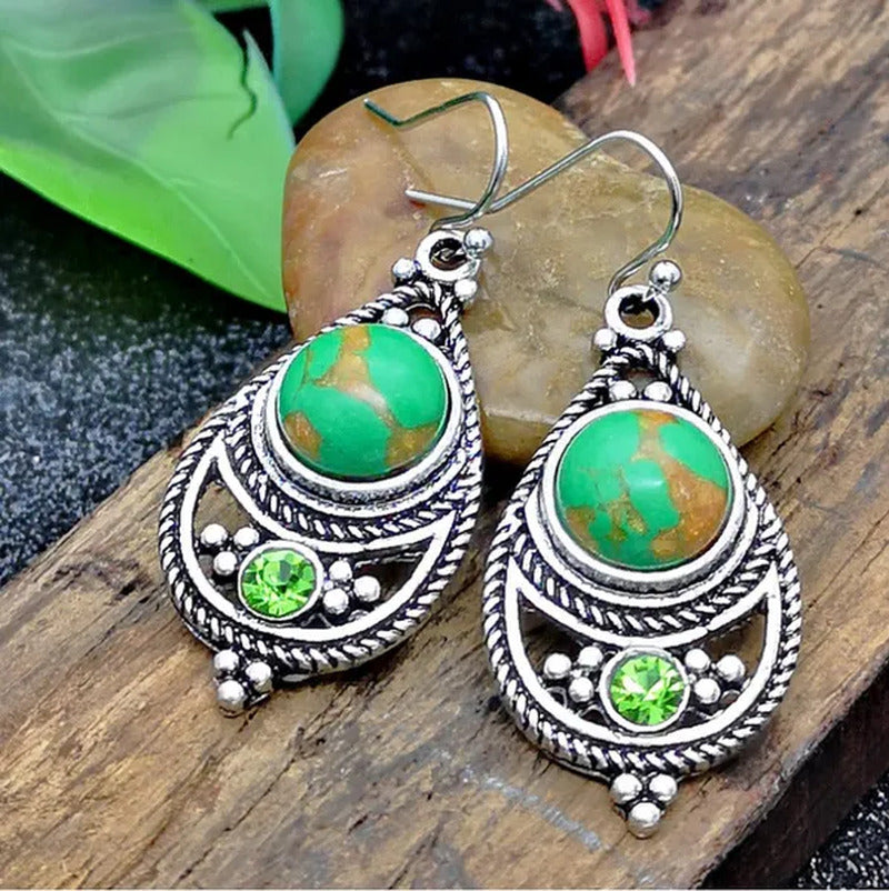 Antique 925 Sterling Silver Natural Turquoise Earrings Vintage Women Engagement