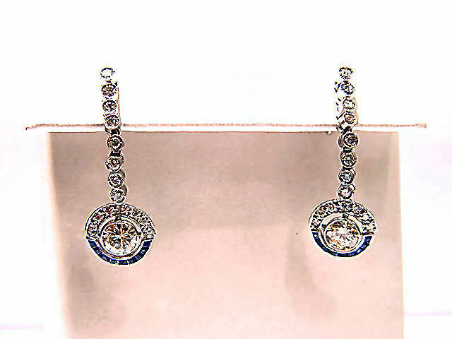 2 ROUND BRILLIANT CUT LARGER DIAMONDS DROPS SET BAGUETTE