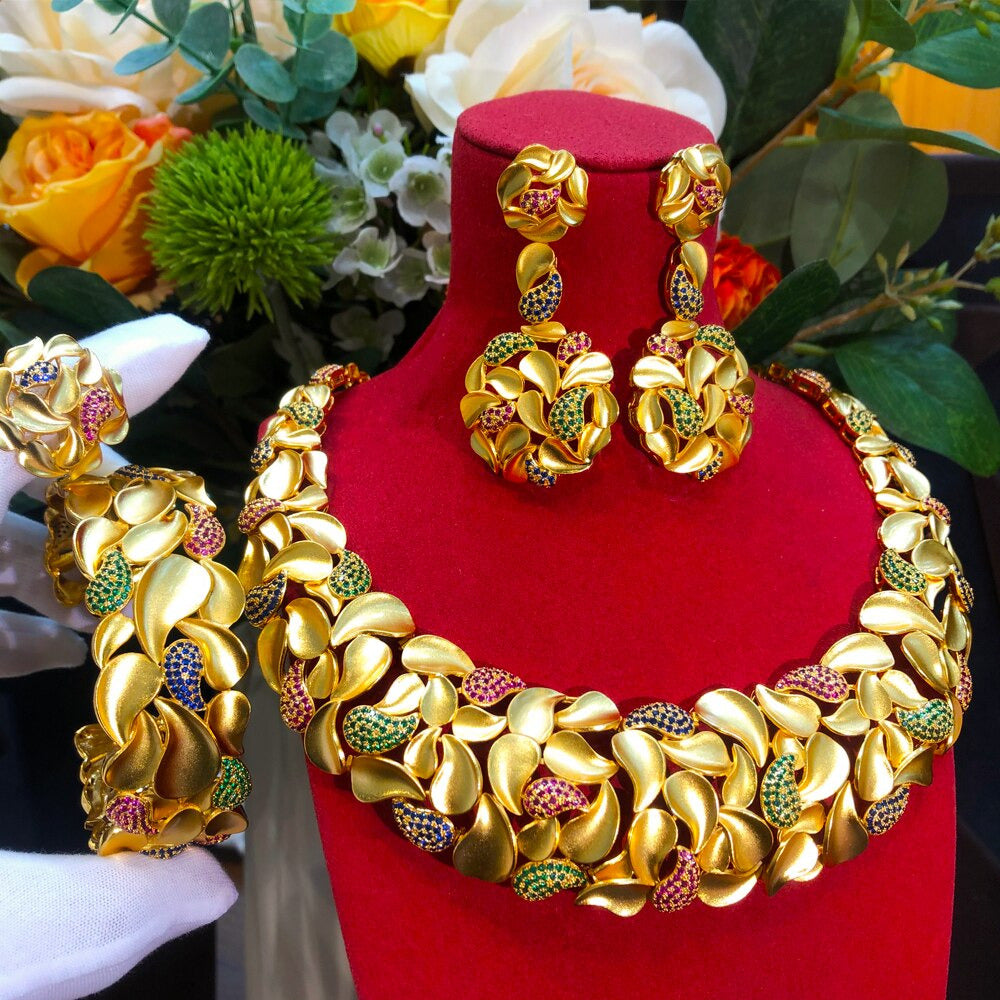 Famous Brand Trendy Luxury African 4 Jewelry Sets for Women Wedding Party