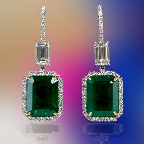 EMERALD 2 EMERALD SHAPE DIAMOND EMERALD SHAPE AND ROUND DROP HALO