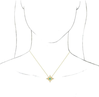 Solid 14K Yellow Gold Solitaire Turquoise and .08 Cttw Diamond Celestial Charm P