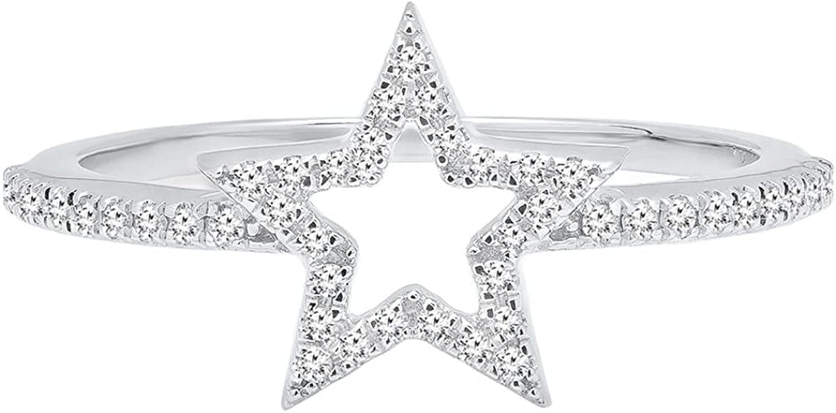 0.17 Carat (Ctw) round White Diamond Star Shaped Ladies Bridal Engagement Ring |