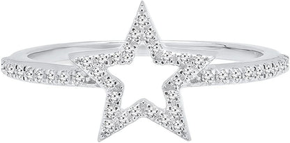 0.17 Carat (Ctw) round White Diamond Star Shaped Ladies Bridal Engagement Ring |