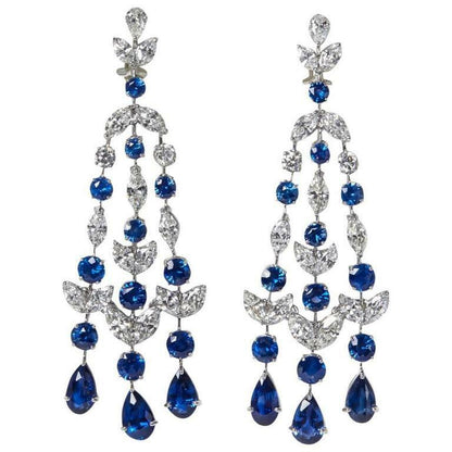 Sapphire Diamond Platinum Chandelier Earring 24.68 ct sapphire 13.36 ct diamond