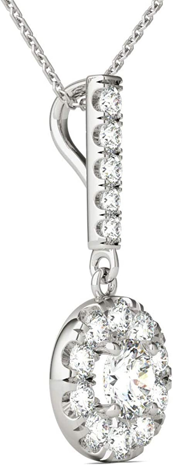 3/4 Ctw GH/SI2-I1 AGS Certified 14K White Gold Natural Diamonds Halo Stick Penda