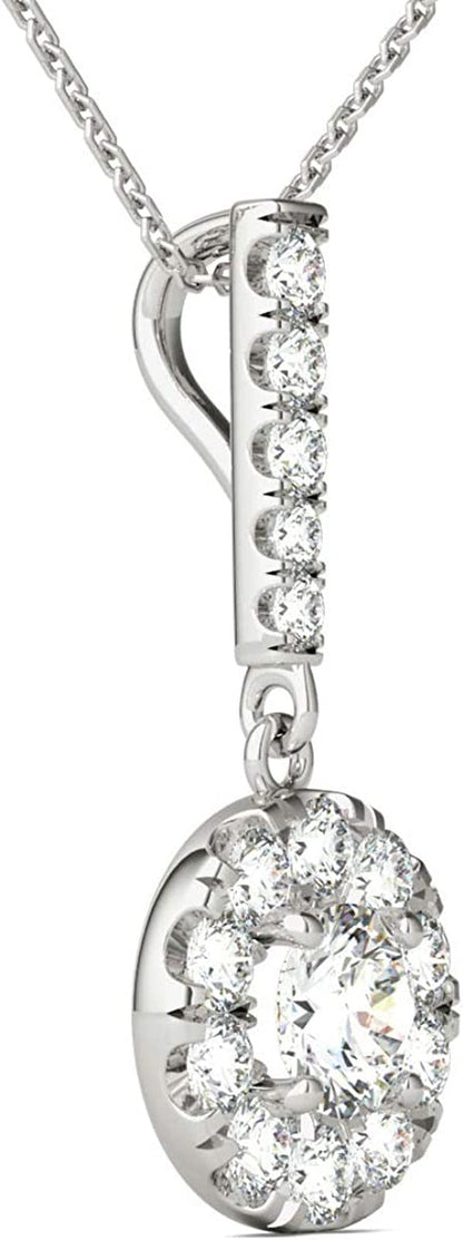 3/4 Ctw GH/SI2-I1 AGS Certified 14K White Gold Natural Diamonds Halo Stick Penda