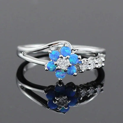 Exquisite round Cut White Fire Opal Stone Silver Colorflower Women Opal Rings Di