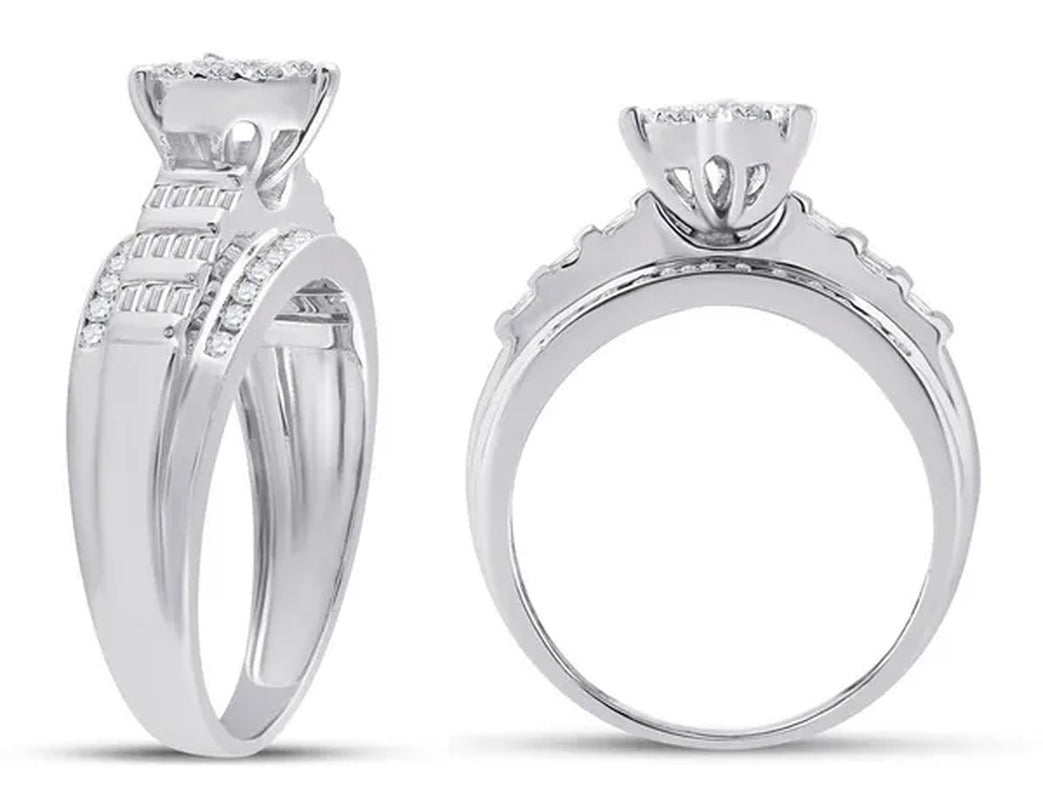 1/2 Carat (Ctw G-H, I1-I2) Diamond Engagement Heart Ring Bridal Wedding Set in 1