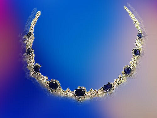 OVAL BLUE SAPPHIRE 9 SET WITH 84 MARQUISE SHAPE 75 PEAR SHAPE 77 ROUND NECKLACE