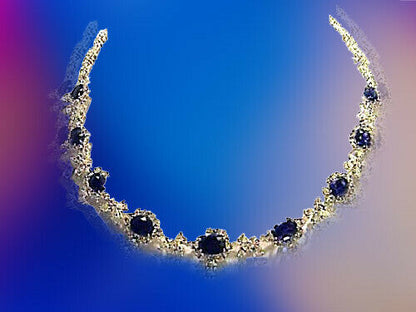 OVAL BLUE SAPPHIRE 9 SET WITH 84 MARQUISE SHAPE 75 PEAR SHAPE 77 ROUND NECKLACE