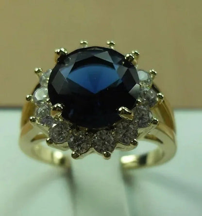 Natural 4.66CT Sapphire Diamond 14K Yellow Gold Ring Size 6-11