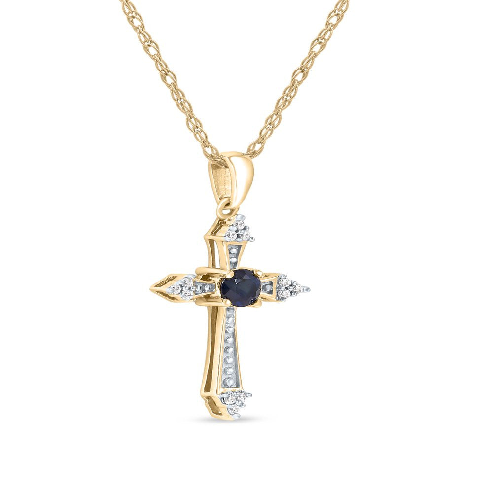 Imperial Gemstone 10K Yellow Gold round Cut Blue Sapphire Diamond Accent Cross N